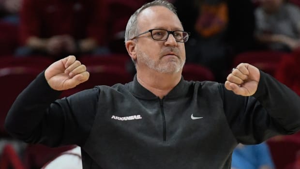 Razorbacks coach Mike Neighbors during game against Georgia